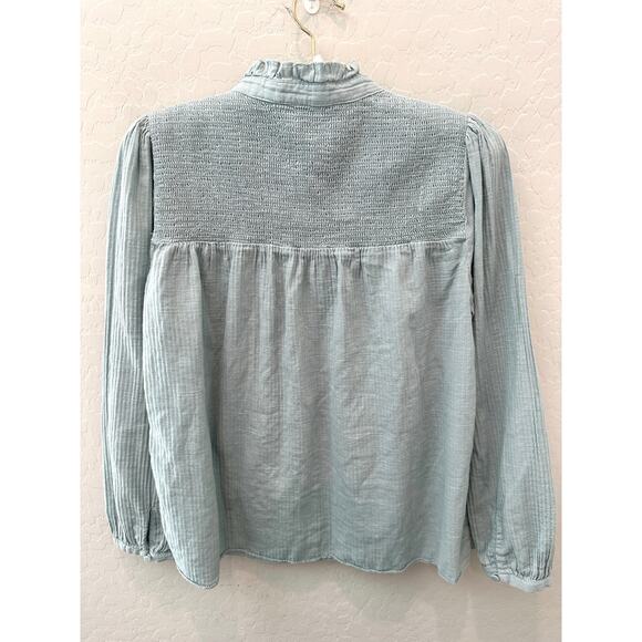 J.CREW | Pale Blue Smocked Yoke Button Front Blouse | Size Small - Picture 4 of 5